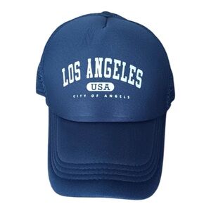 Los Angeles Trucker Hat Navy Blue Mesh Cap Vintage Style USA Adjustable Snapback